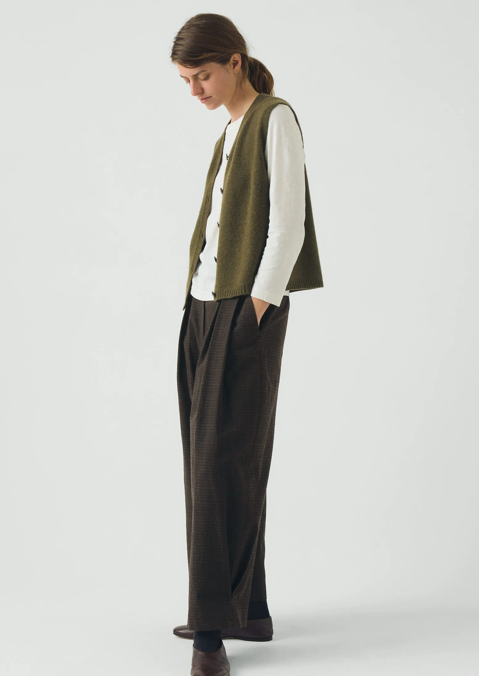 Wool Cashmere V Neck Tank | Olive Melange sold by TOAST product image thumbnail 4