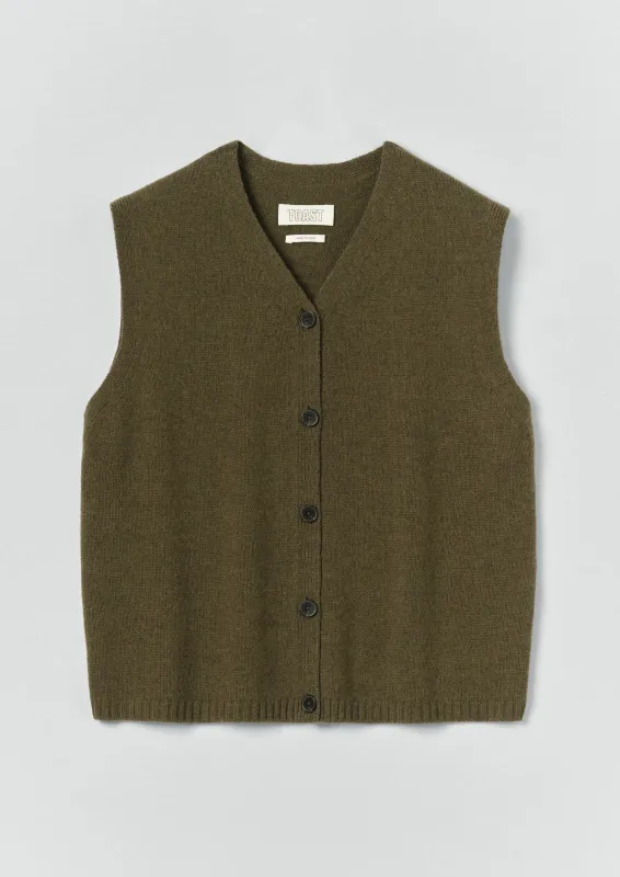 Wool Cashmere V Neck Tank | Olive Melange sold by TOAST