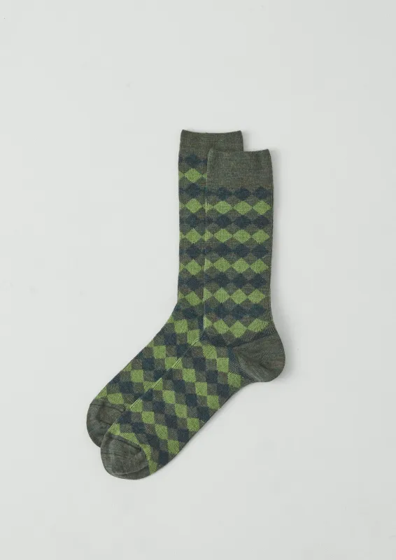Diamond Patterned Wool Socks | Green Multi sold by TOAST