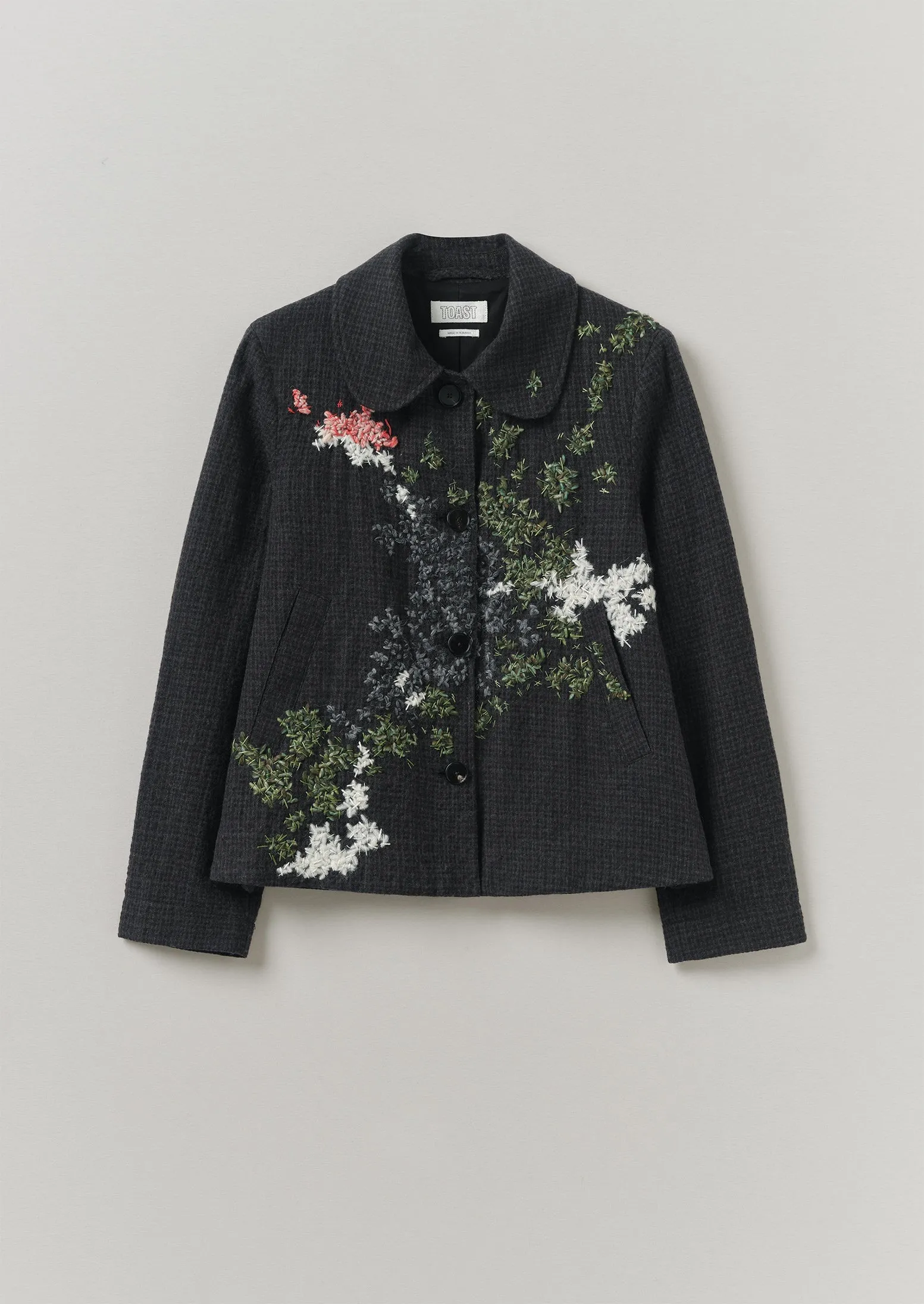 Renewed Seersucker Check Round Collar Jacket by Meta Struycken Size 6 (15) | Black Indigo sold by TOAST