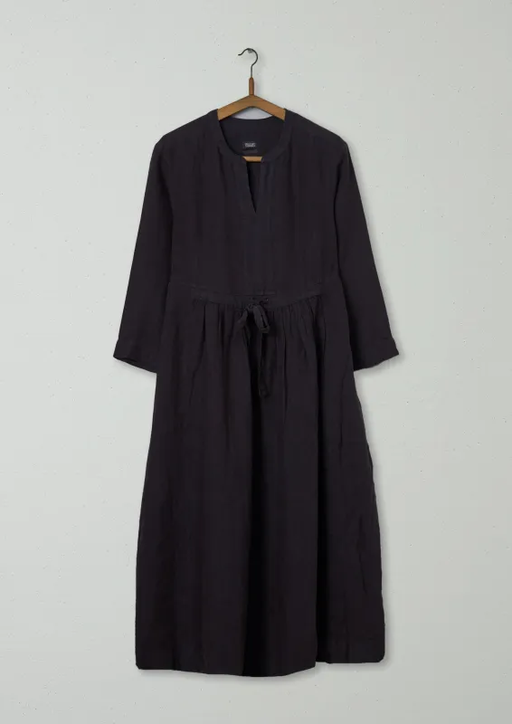 Reworn Gathered Linen Dress Size S (1376) | Charcoal sold by TOAST