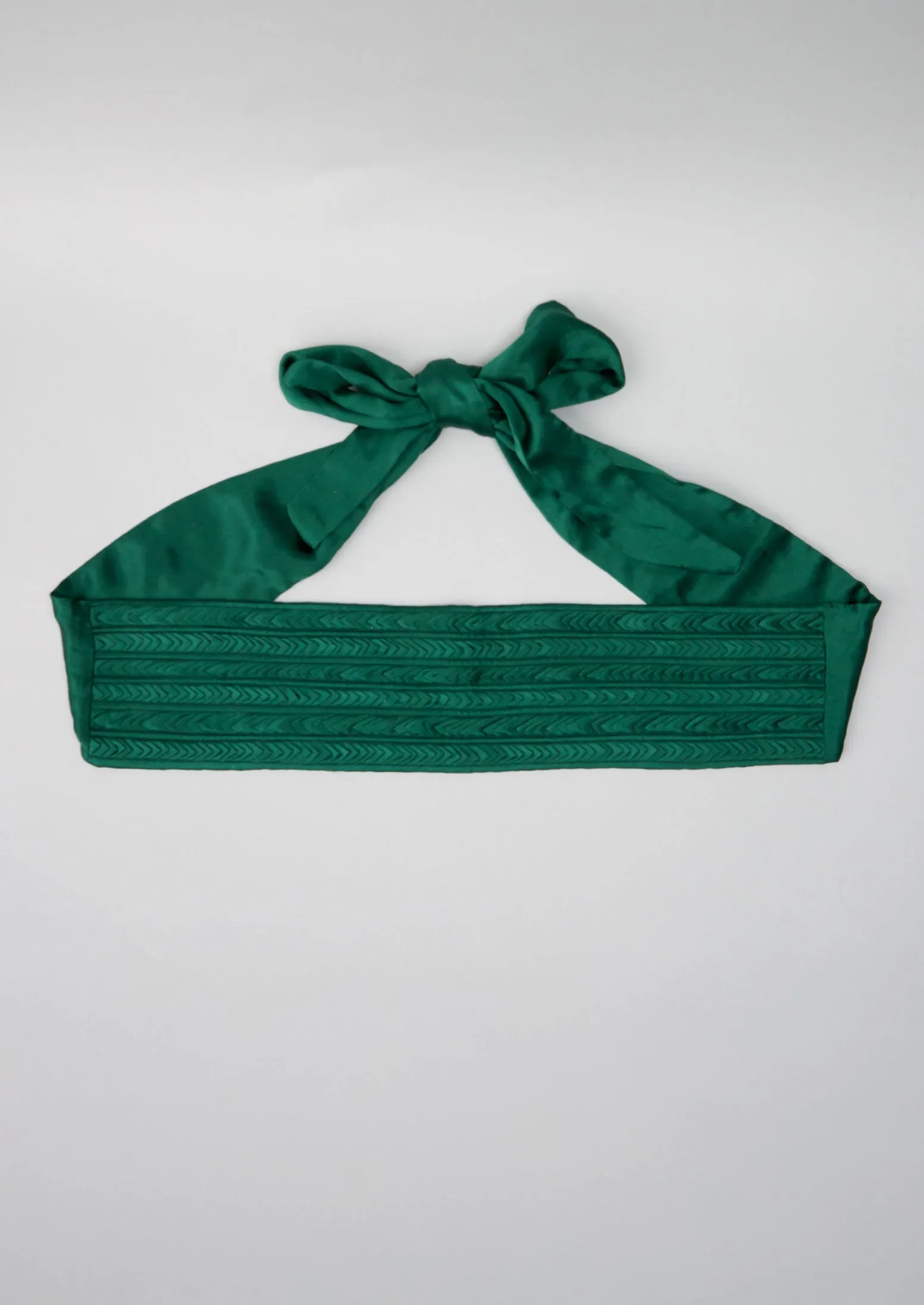 Reworn Pleated Silk Obi Belt ML (029) | Green sold by TOAST