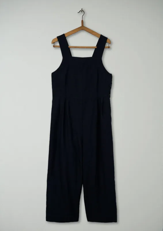 Reworn Wool Linen Dungarees Size 12 (961) | Navy sold by TOAST