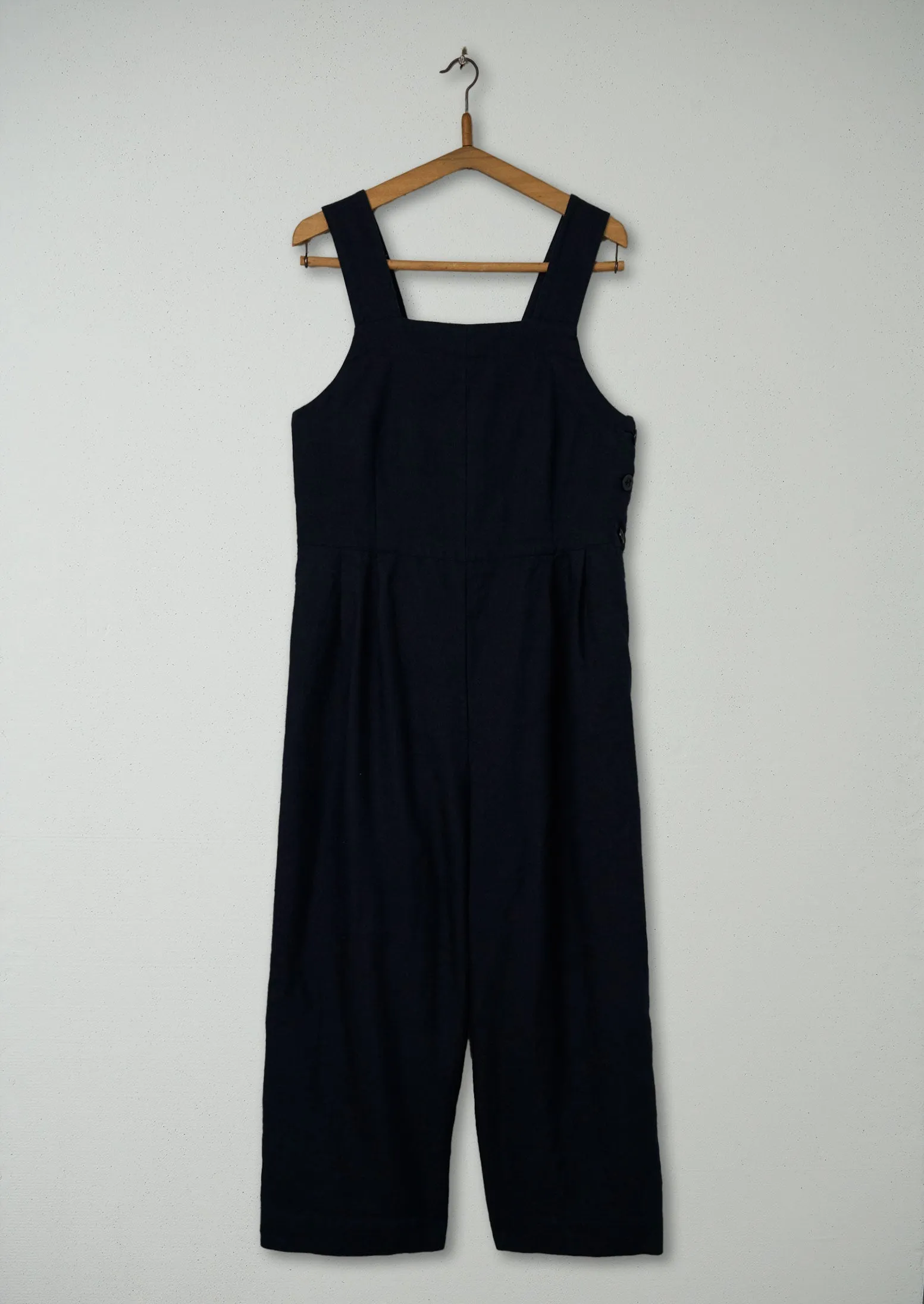 Reworn Wool Linen Dungarees Size 12 (961) | Navy sold by TOAST