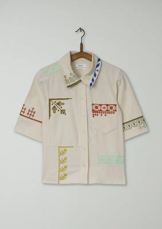 Reworn Embroidered Cotton Shirt Size 6 (779) | Ecru sold by TOAST