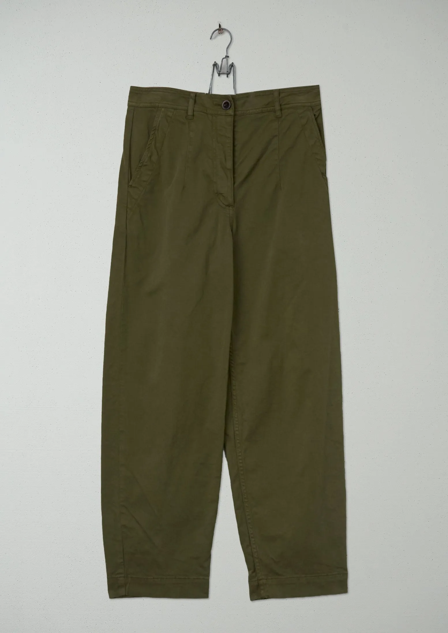 Reworn Darted Cotton Twill Trousers Size 14 (970) | Green sold by TOAST