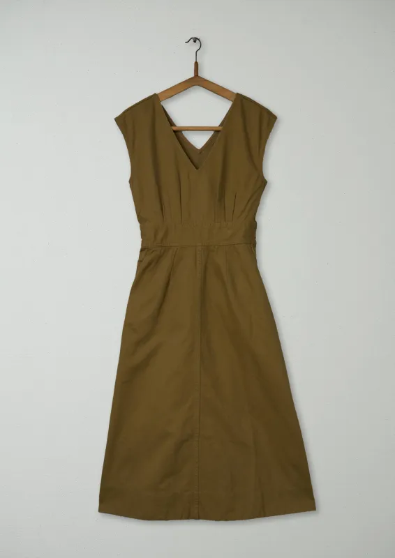 Reworn Brushed Sateen V Neck Dress Size 6 (1427) | Dull Gold sold by TOAST