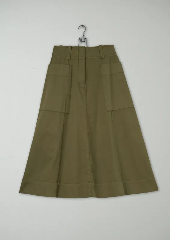 Reworn Patch Pocket Cotton Linen Skirt Size 6 (257) | Olive Leaf sold by TOAST