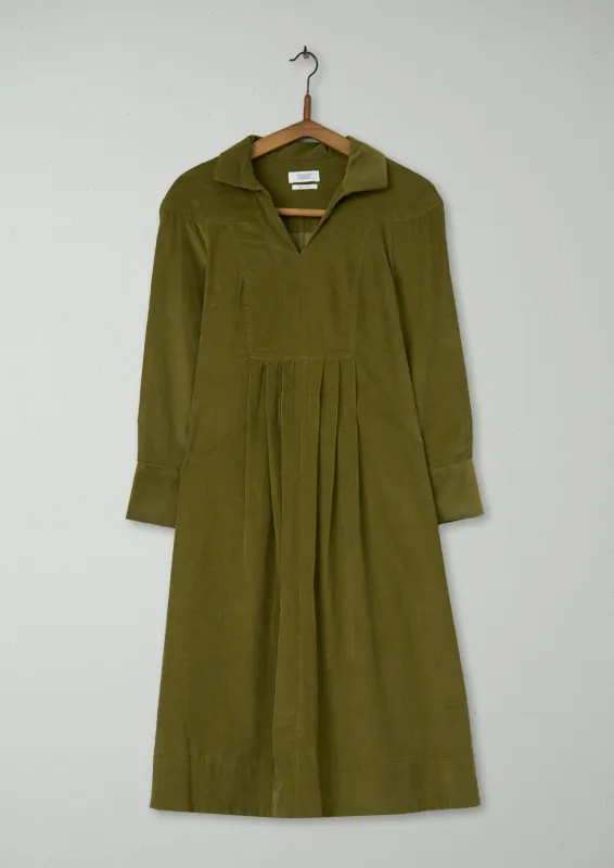 Reworn Pleated Needlecord Dress Size 6 (1447) | Antique Olive sold by TOAST