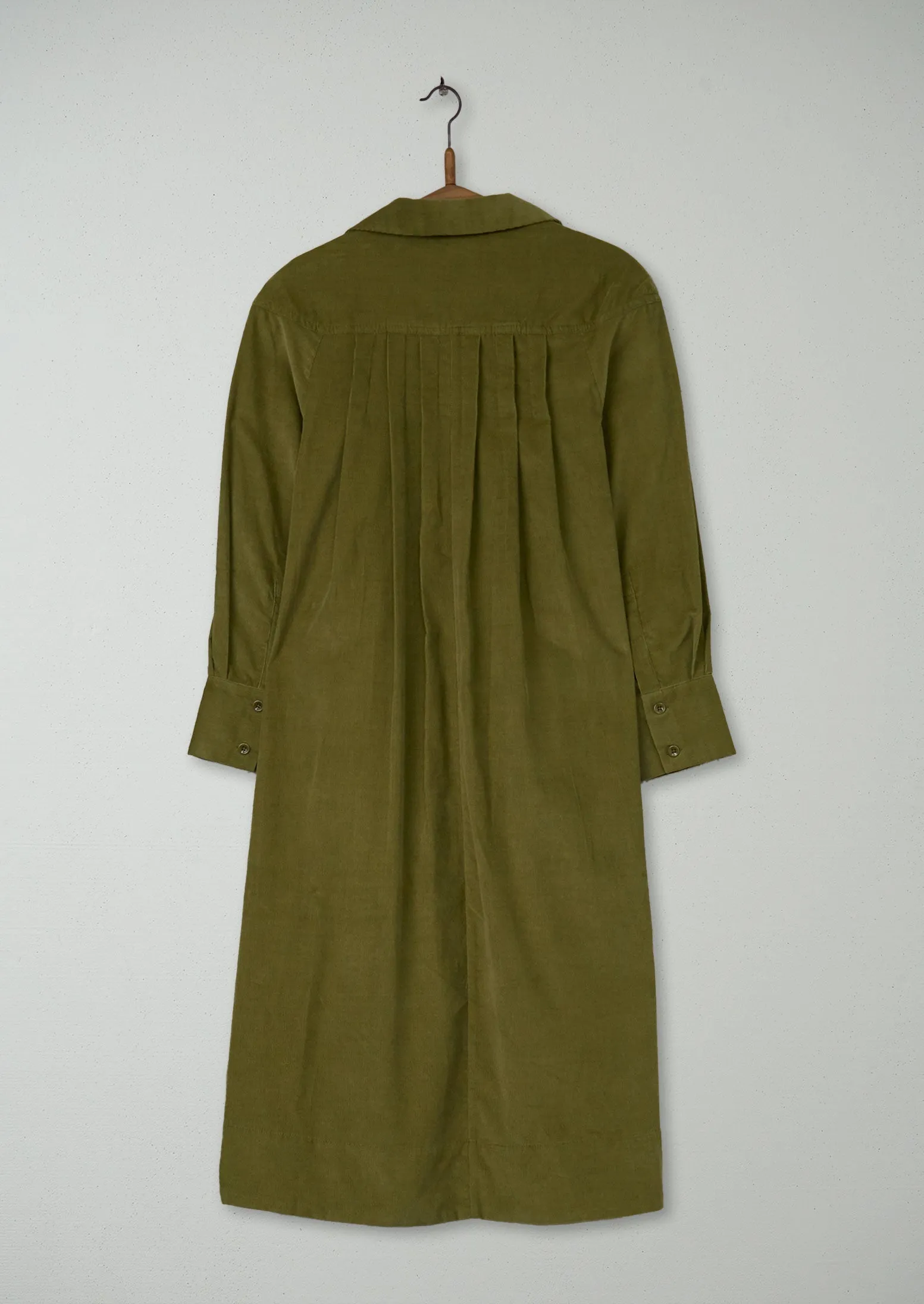 Reworn Pleated Needlecord Dress Size 6 (1447) | Antique Olive sold by TOAST product image thumbnail 2