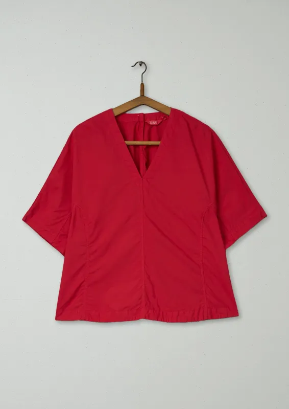 Reworn Cotton Poplin V Neck Top Size M (810) | Red sold by TOAST