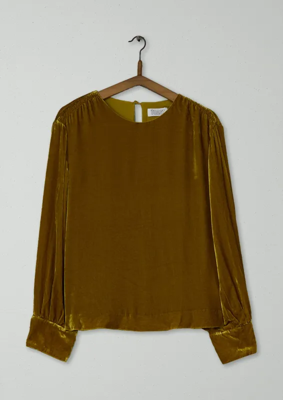 Reworn Silk Velvet Long Sleeve Top Size 14 (819) | Gold sold by TOAST