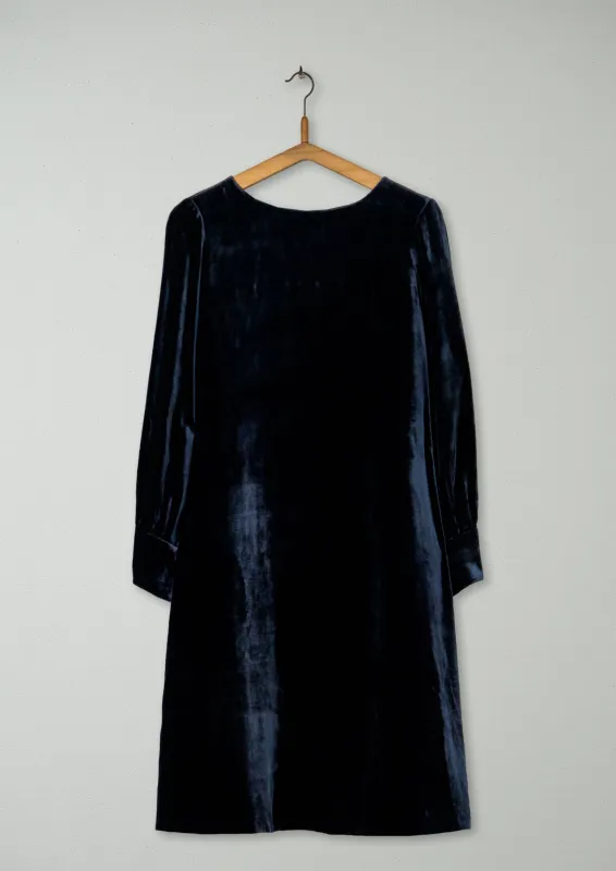 Reworn Silk Velvet Swingy Dress Size 8 (1452) | Dark Navy sold by TOAST