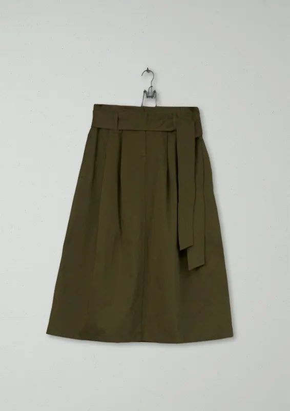Reworn Cotton Linen Belted Skirt Size 8 (233) | Moss Green sold by TOAST