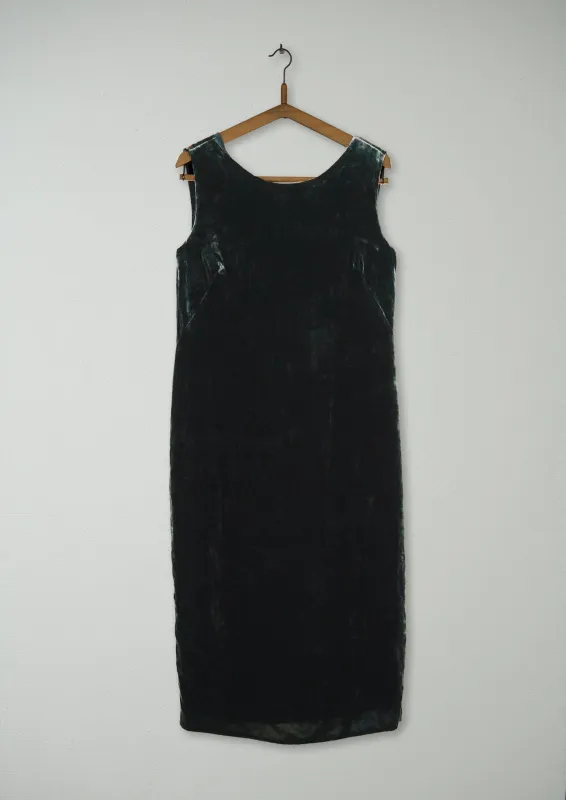 Reworn Silk Velvet V Back Dress Size 10 (1341) | Green Black sold by TOAST