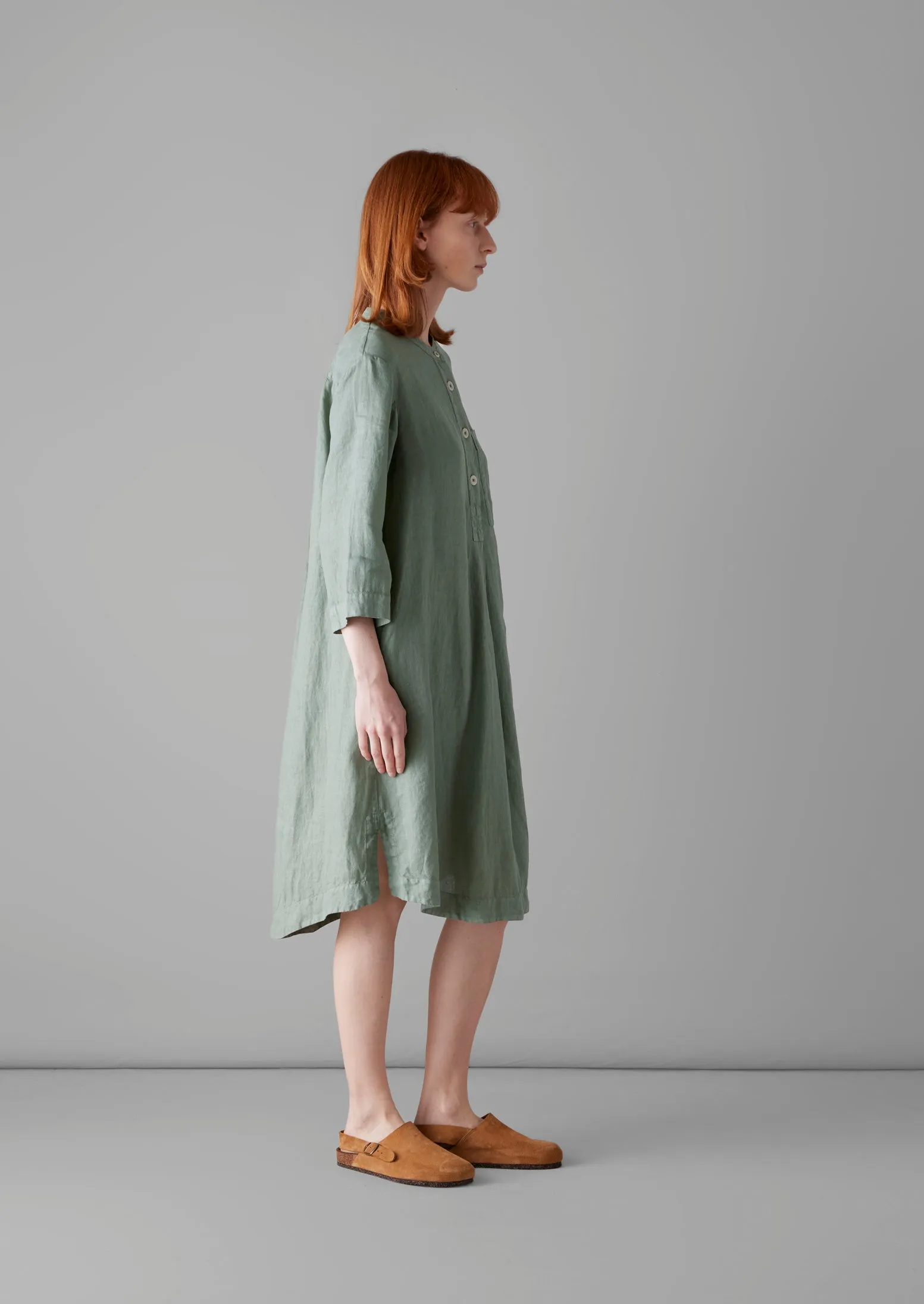Half Placket Lightweight Linen Lounge Dress | Sage sold by TOAST product image thumbnail 3