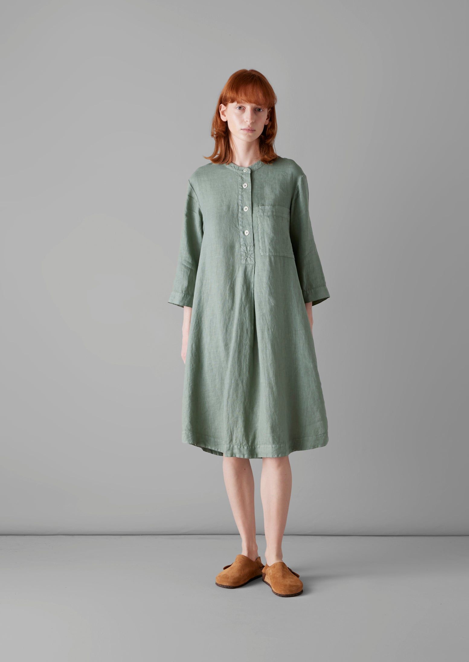Half Placket Linen Nightshirt | Sage sold by TOAST product image thumbnail 2