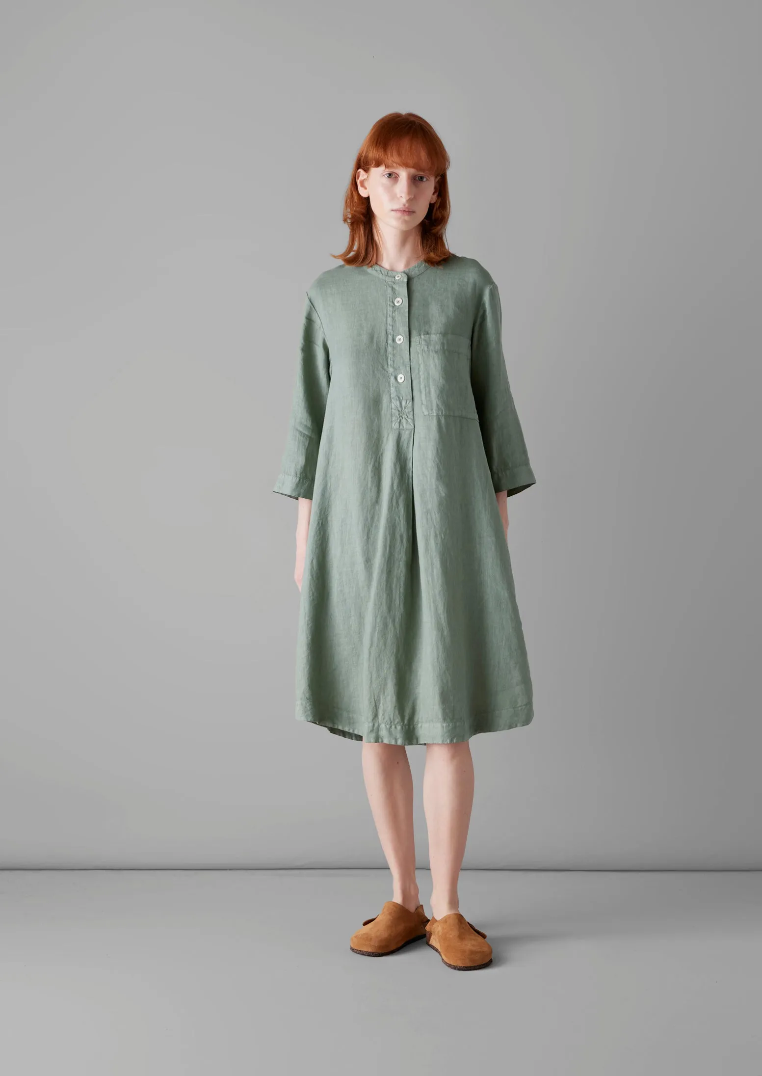 Half Placket Lightweight Linen Lounge Dress | Sage sold by TOAST product image thumbnail 2