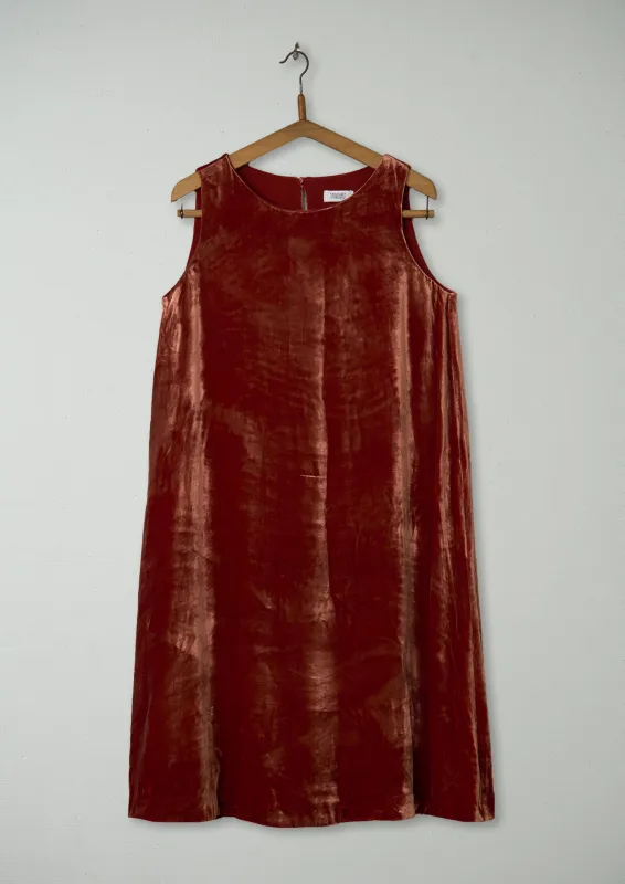 Reworn Silk Velvet Shift Dress Size 10 (1348) | Spiced Orange sold by TOAST