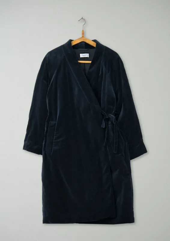 Reworn Cotton Velvet Evening Coat Size M (095) | Midnight sold by TOAST