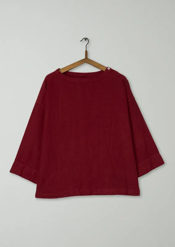 Reworn Linen Button Shoulder Top Size L (802) | Paprika sold by TOAST