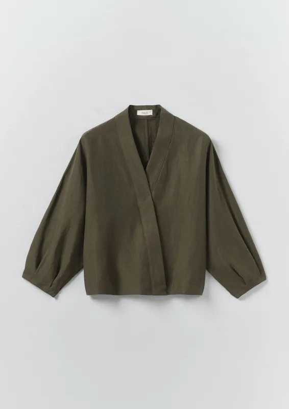 Linen Silk Wrap Shirt | Tent Green sold by TOAST