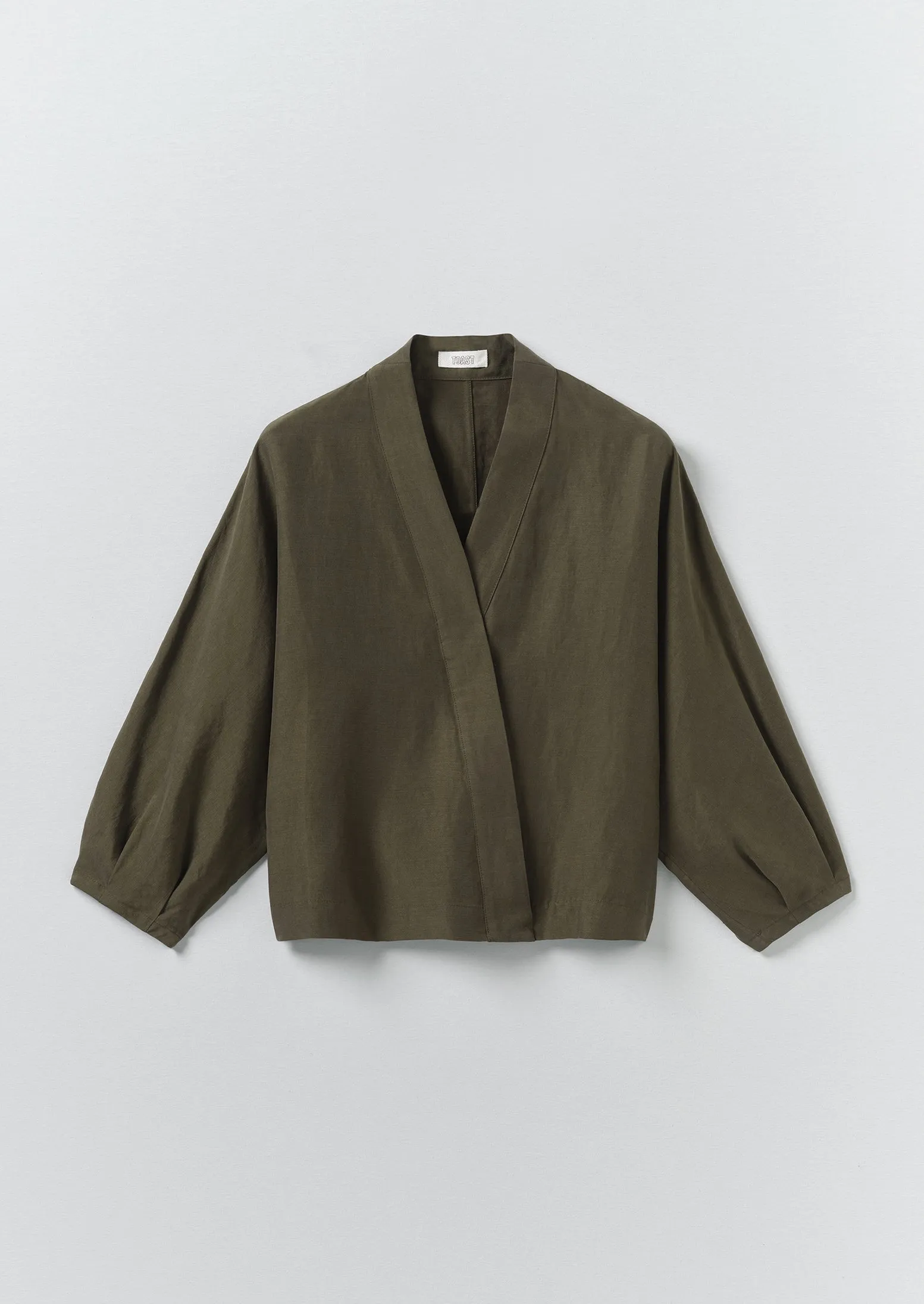 Linen Silk Wrap Shirt | Tent Green sold by TOAST