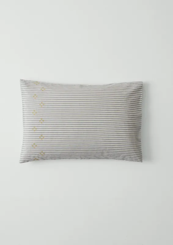 Ticking Stripe Cotton Embroidered Housewife Pillowcase | Ecru/Graphite sold by TOAST