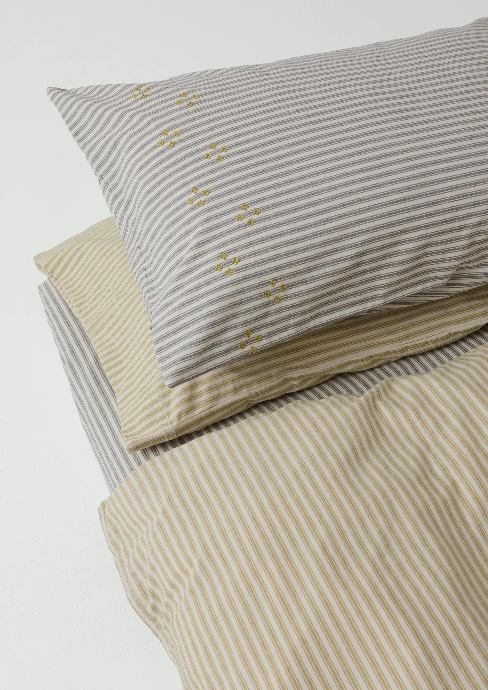 Ticking Stripe Cotton Embroidered Housewife Pillowcase | Ecru/Graphite sold by TOAST product image thumbnail 3