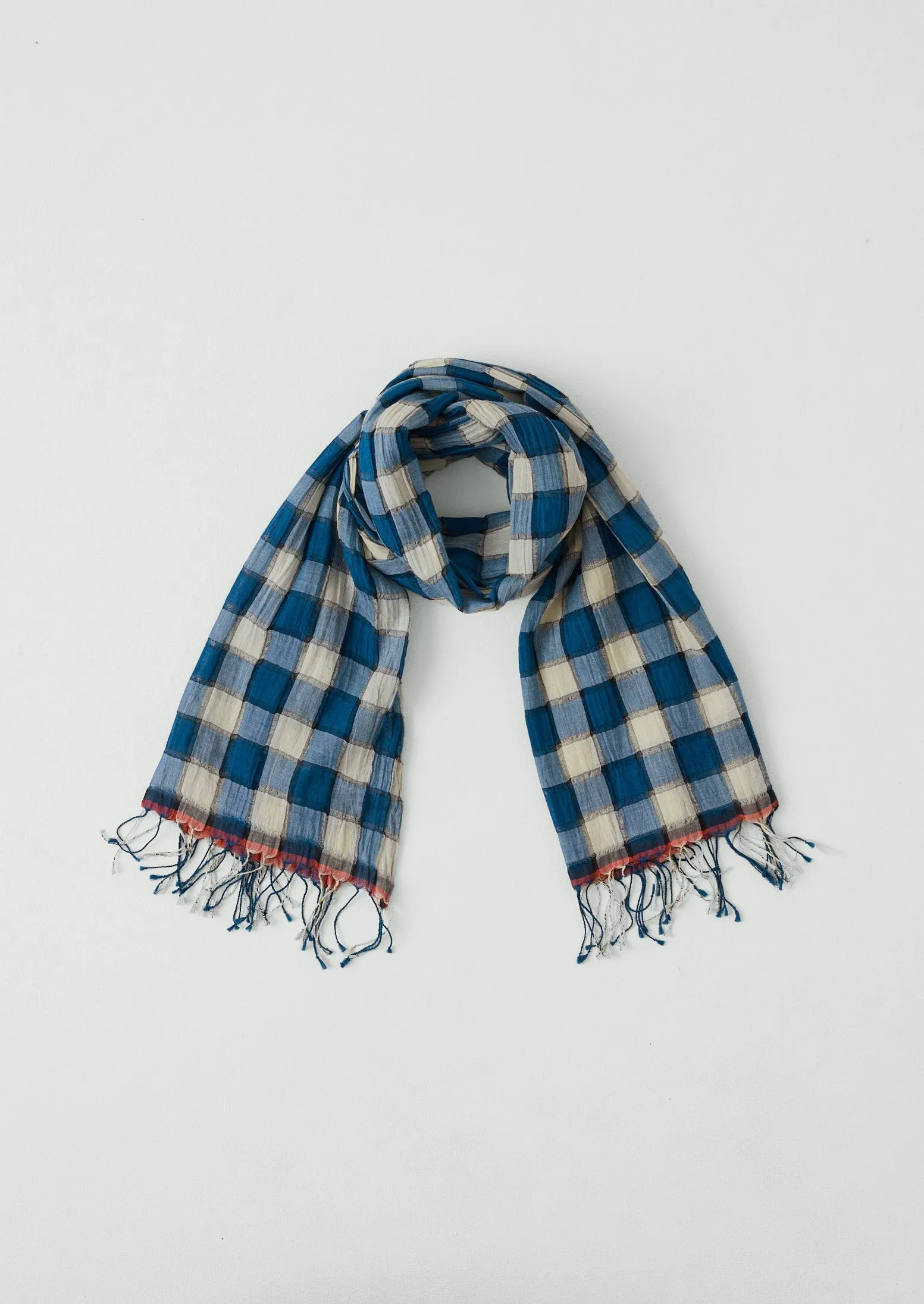 Gingham Gauzy Cotton Scarf | Pacific Blue sold by TOAST