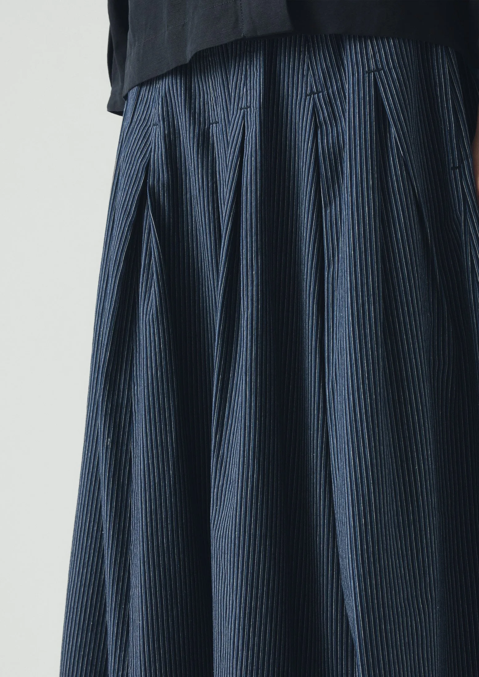 Railroad Stripe Pleated Cotton Skirt | Denim Blue sold by TOAST product image thumbnail 3