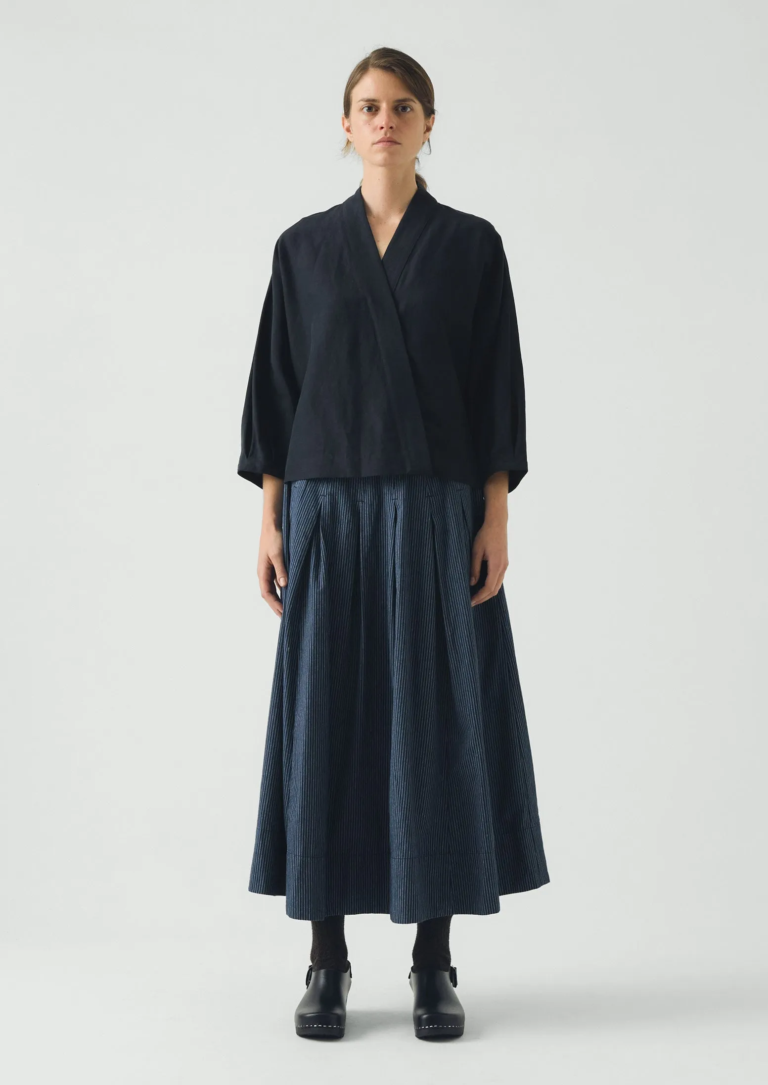 Railroad Stripe Pleated Cotton Skirt | Denim Blue sold by TOAST product image thumbnail 4