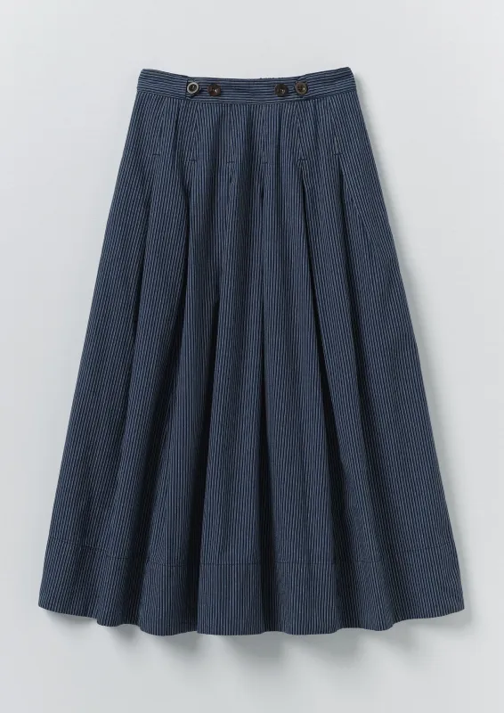 Railroad Stripe Pleated Cotton Skirt | Denim Blue sold by TOAST