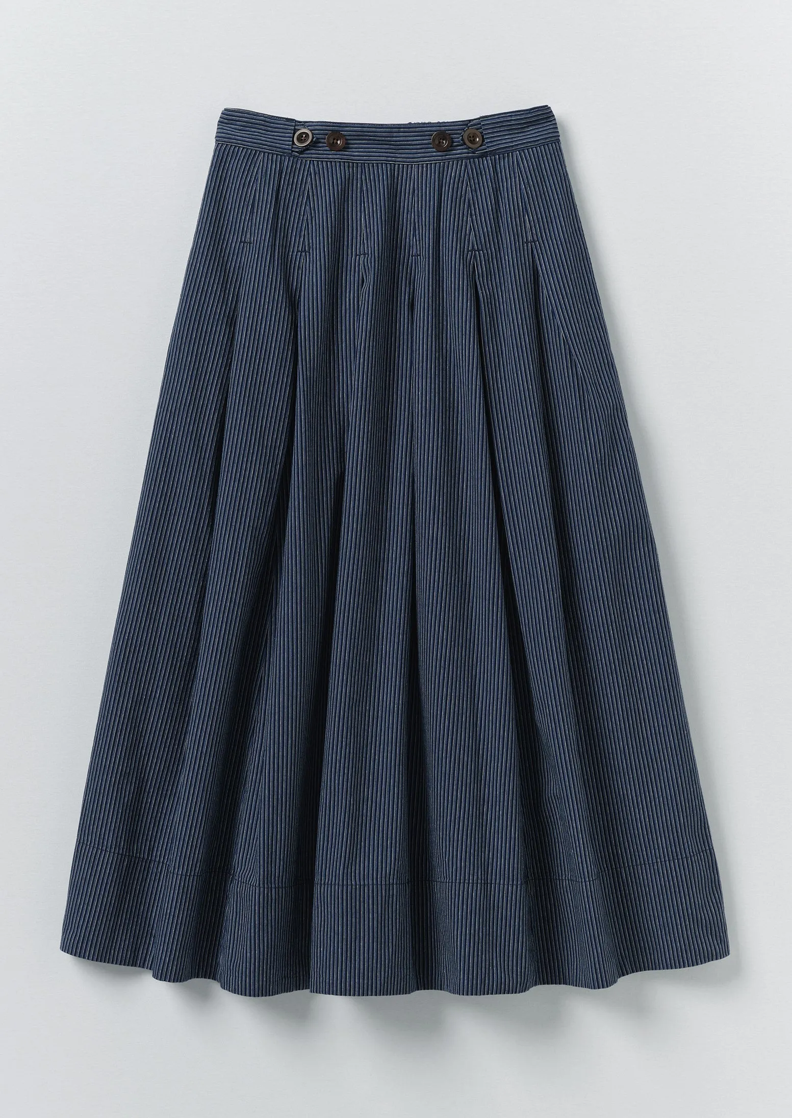Railroad Stripe Pleated Cotton Skirt | Denim Blue sold by TOAST