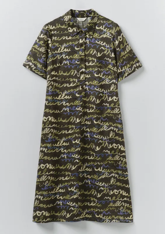 Script Print Fluid Shirt Dress | Avocado Rind sold by TOAST