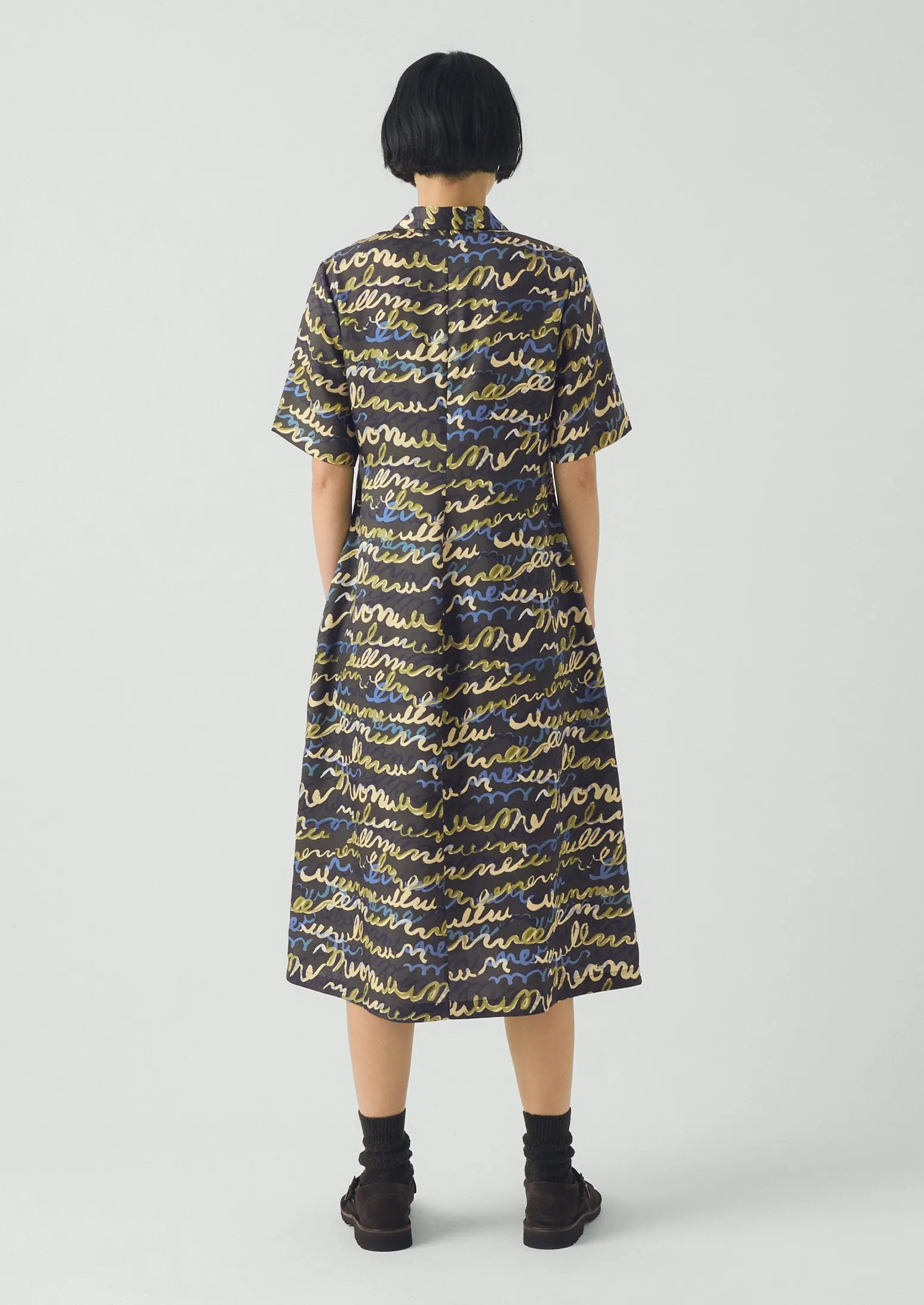 Script Print Fluid Shirt Dress | Avocado Rind sold by TOAST product image thumbnail 5