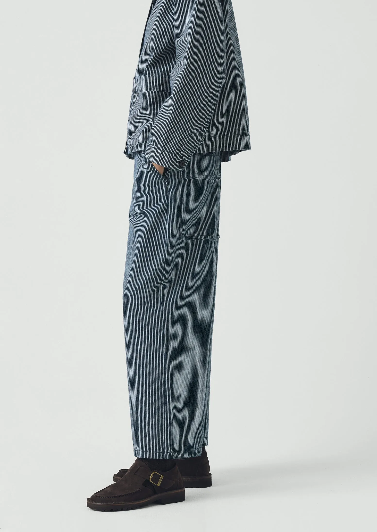 Hickory Stripe Denim Wide Leg Trousers | Ecru/Indigo sold by TOAST product image thumbnail 3