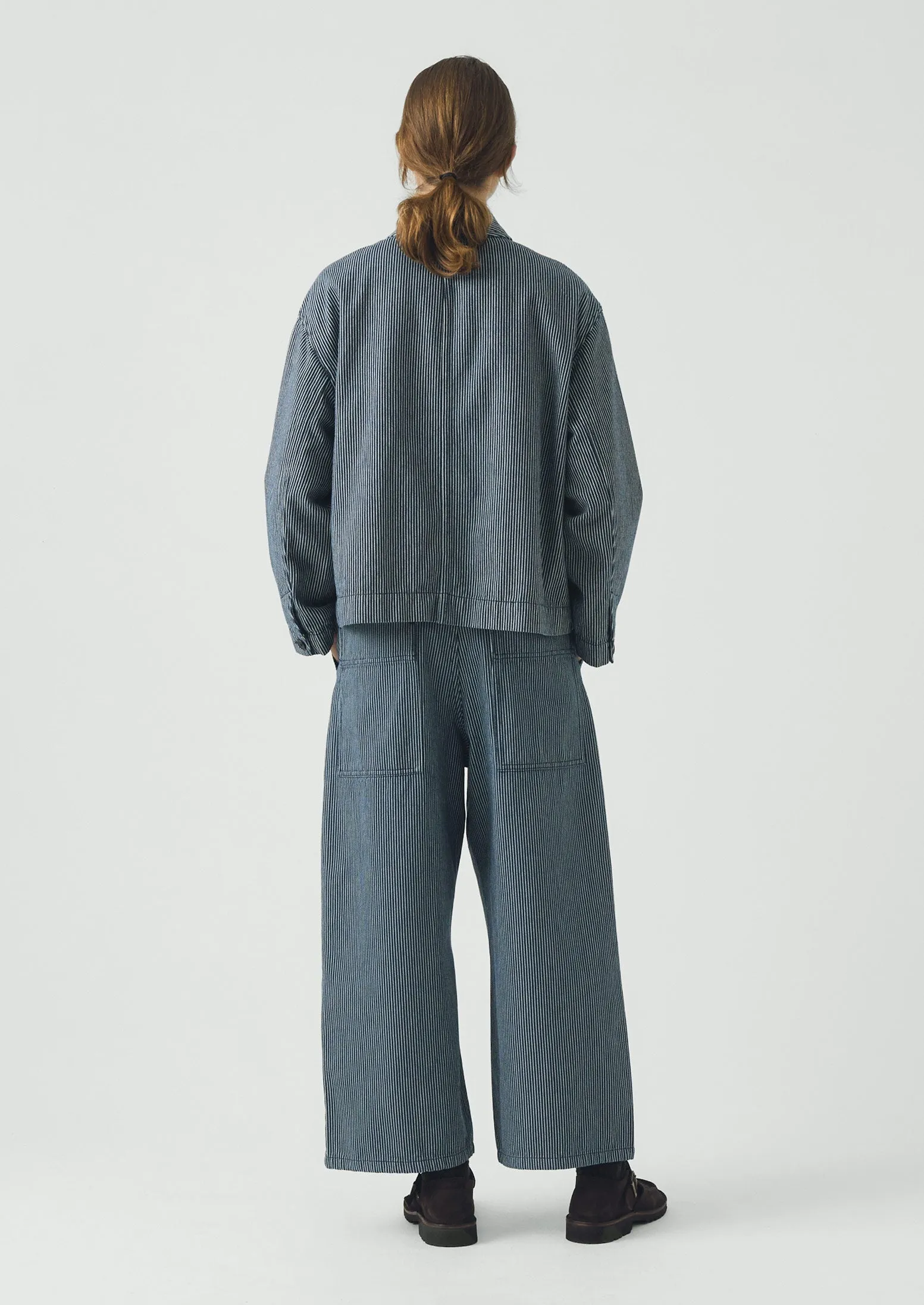 Hickory Stripe Denim Wide Leg Trousers | Ecru/Indigo sold by TOAST product image thumbnail 4