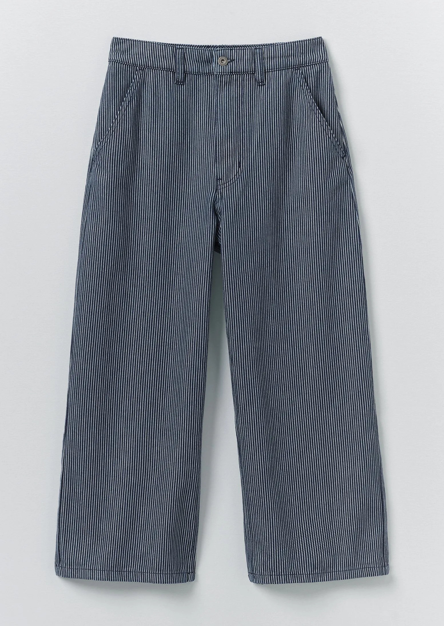 Hickory Stripe Denim Wide Leg Trousers | Ecru/Indigo sold by TOAST