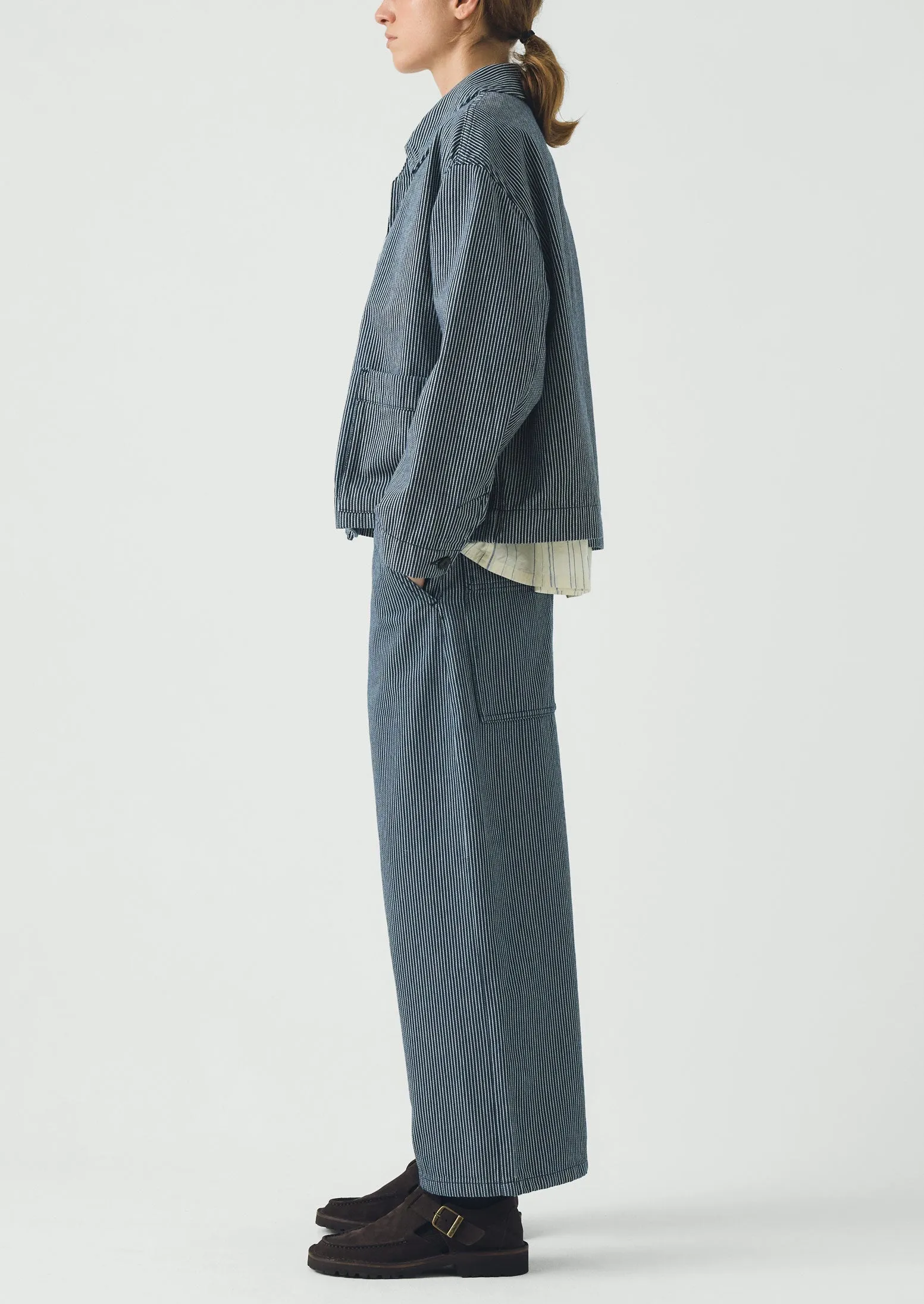 Hickory Stripe Denim Wide Leg Trousers | Ecru/Indigo sold by TOAST product image thumbnail 5