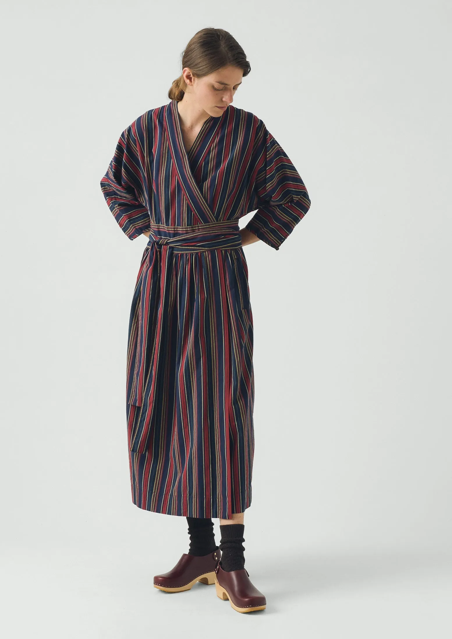 Pantry Stripe Cotton Wrap Dress | Provence Blue sold by TOAST product image thumbnail 3