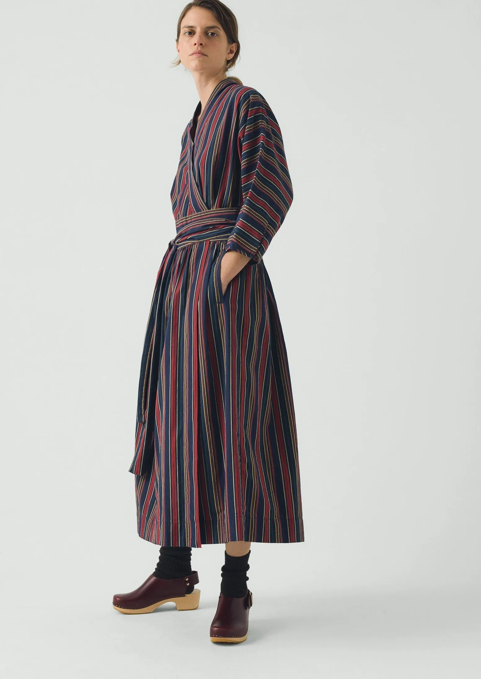 Pantry Stripe Cotton Wrap Dress | Provence Blue sold by TOAST product image thumbnail 4