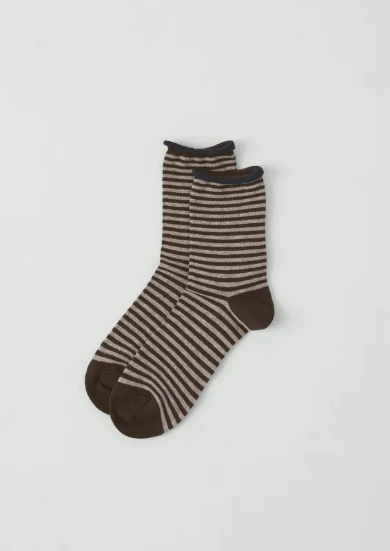 Stripe Cotton Cashmere Socks | Bitter Chocolate/Stone sold by TOAST