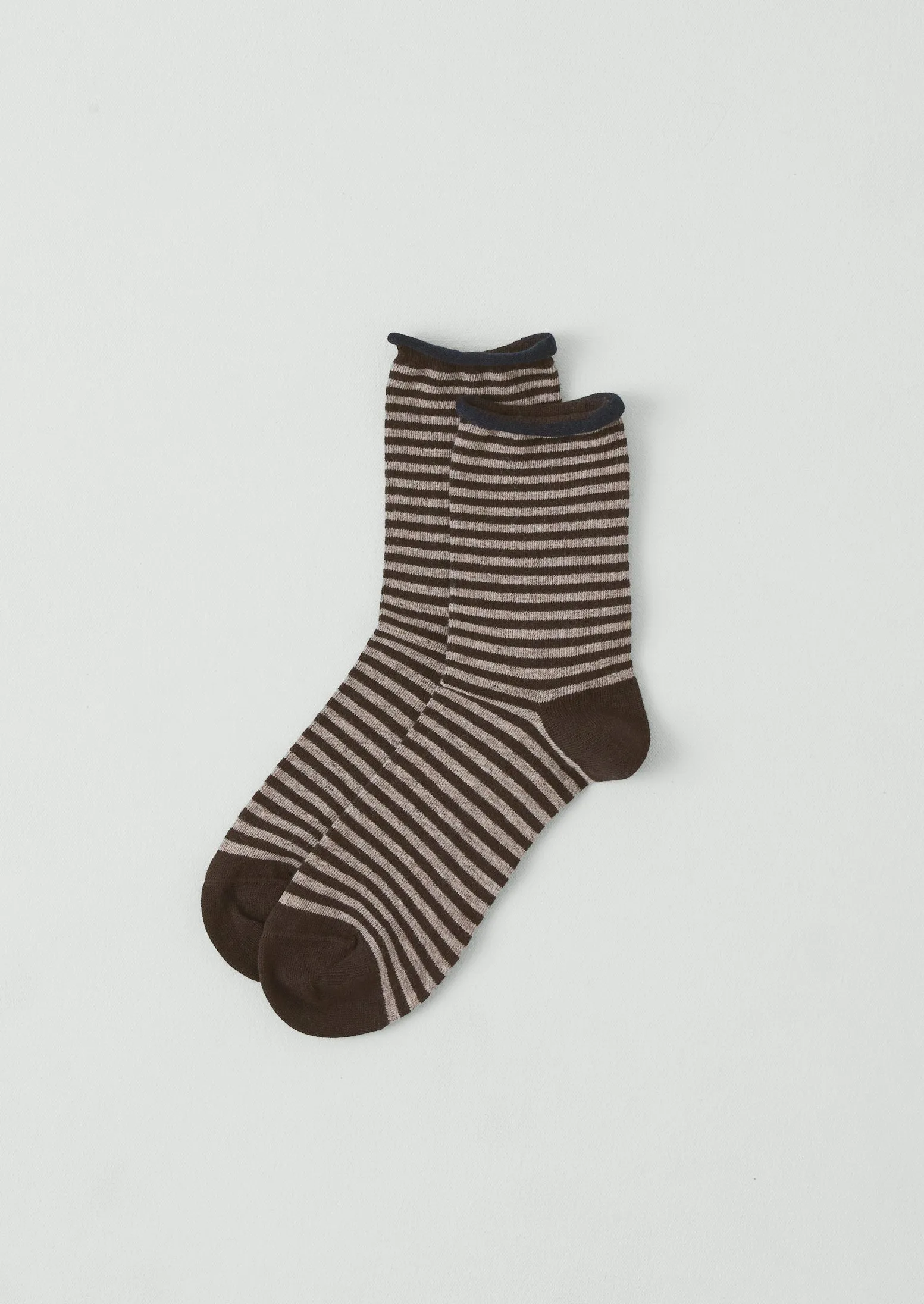 Stripe Cotton Cashmere Socks | Bitter Chocolate/Stone sold by TOAST