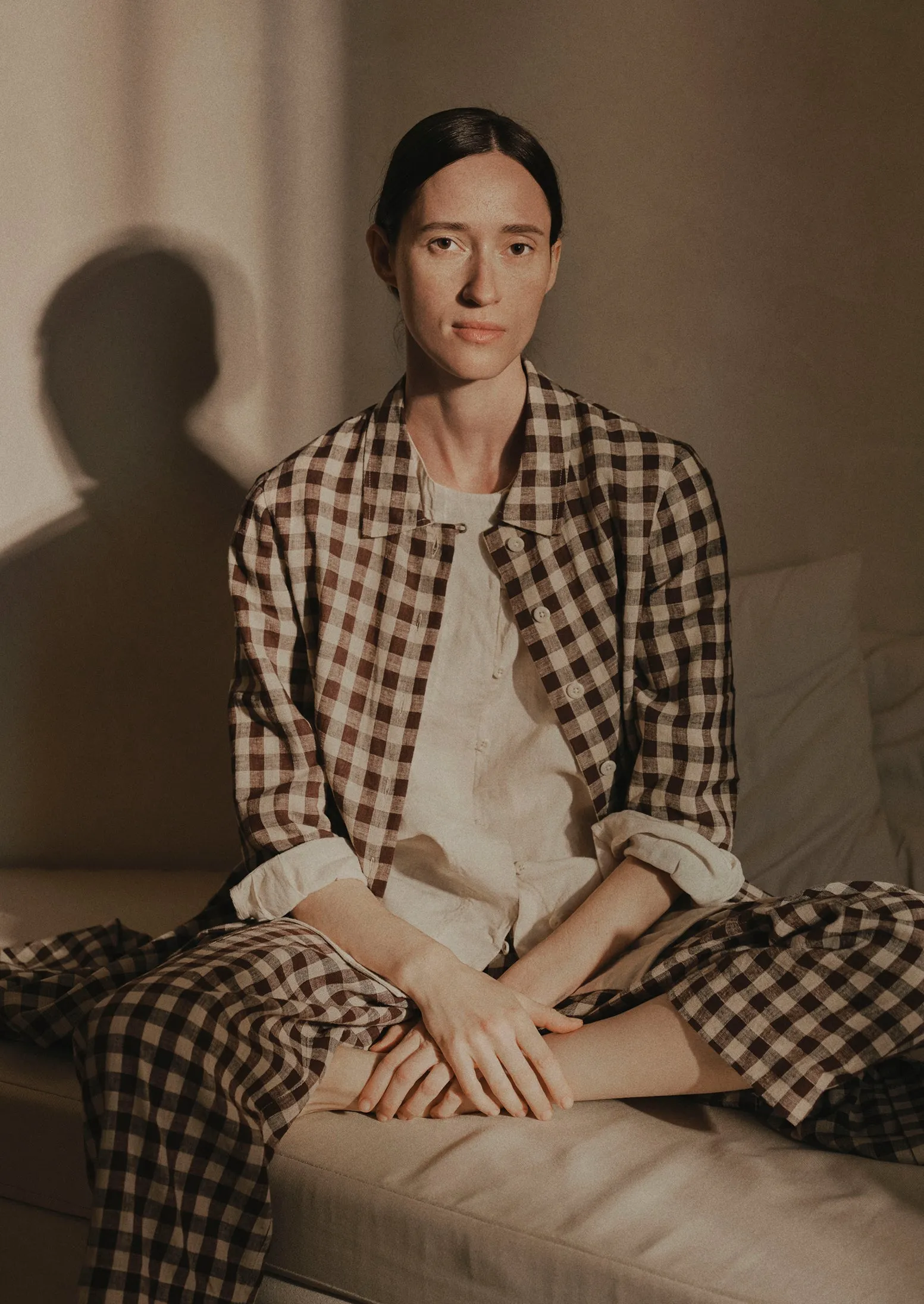 Gingham Linen Cotton Patch Pocket Trousers | Dark Chocolate/Ecru sold by TOAST product image thumbnail 3