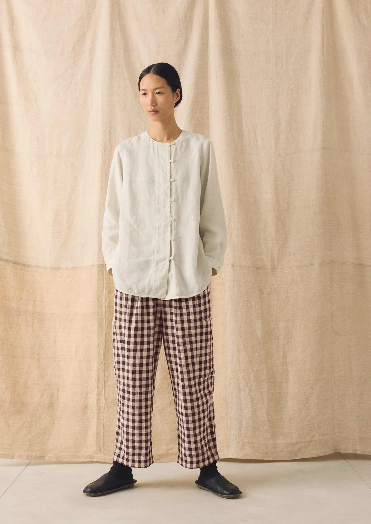 Gingham Linen Cotton Patch Pocket Trousers | Dark Chocolate/Ecru sold by TOAST product image thumbnail 4