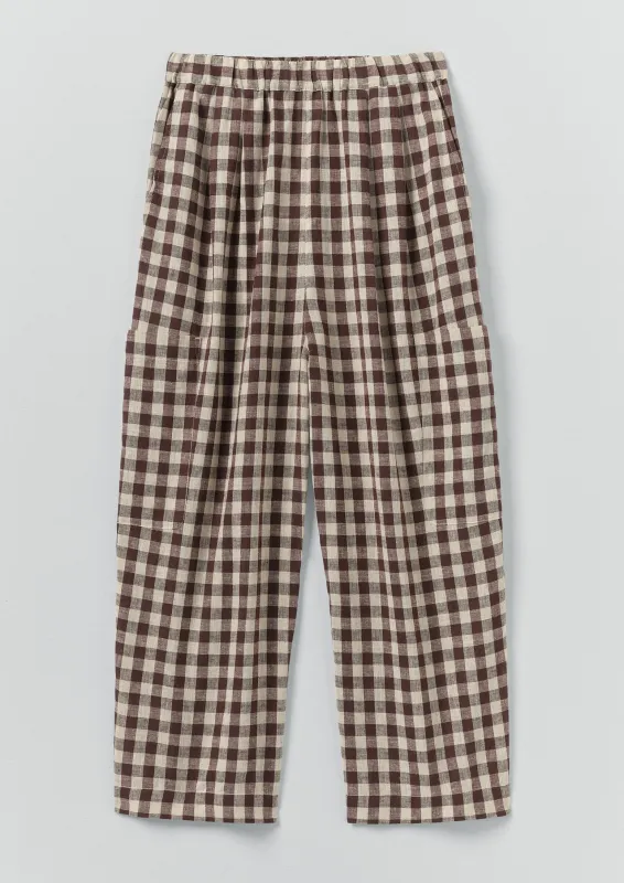 Gingham Linen Cotton Patch Pocket Trousers | Dark Chocolate/Ecru sold by TOAST