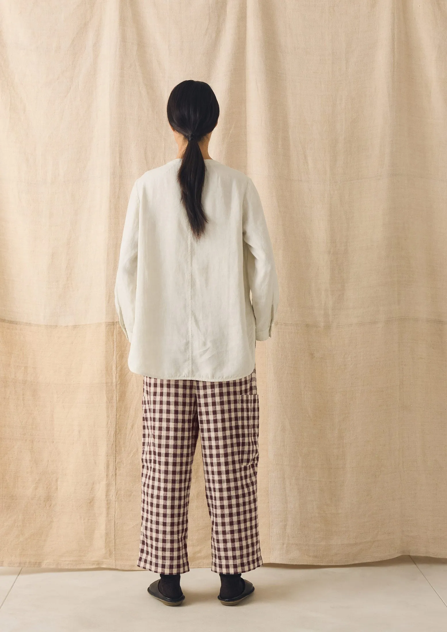 Gingham Linen Cotton Patch Pocket Trousers | Dark Chocolate/Ecru sold by TOAST product image thumbnail 5