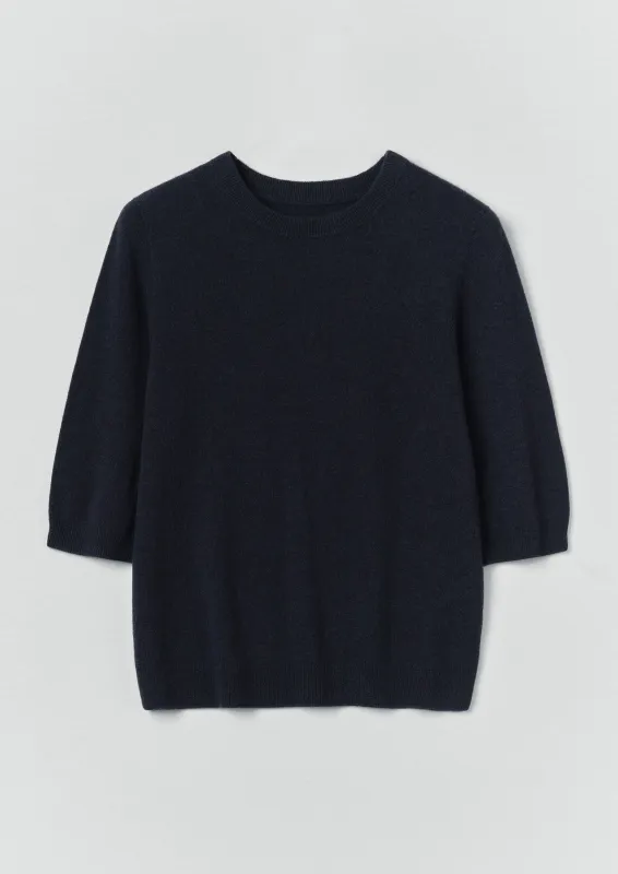 Wool Cashmere Half Sleeve Sweater | Darkest Navy sold by TOAST