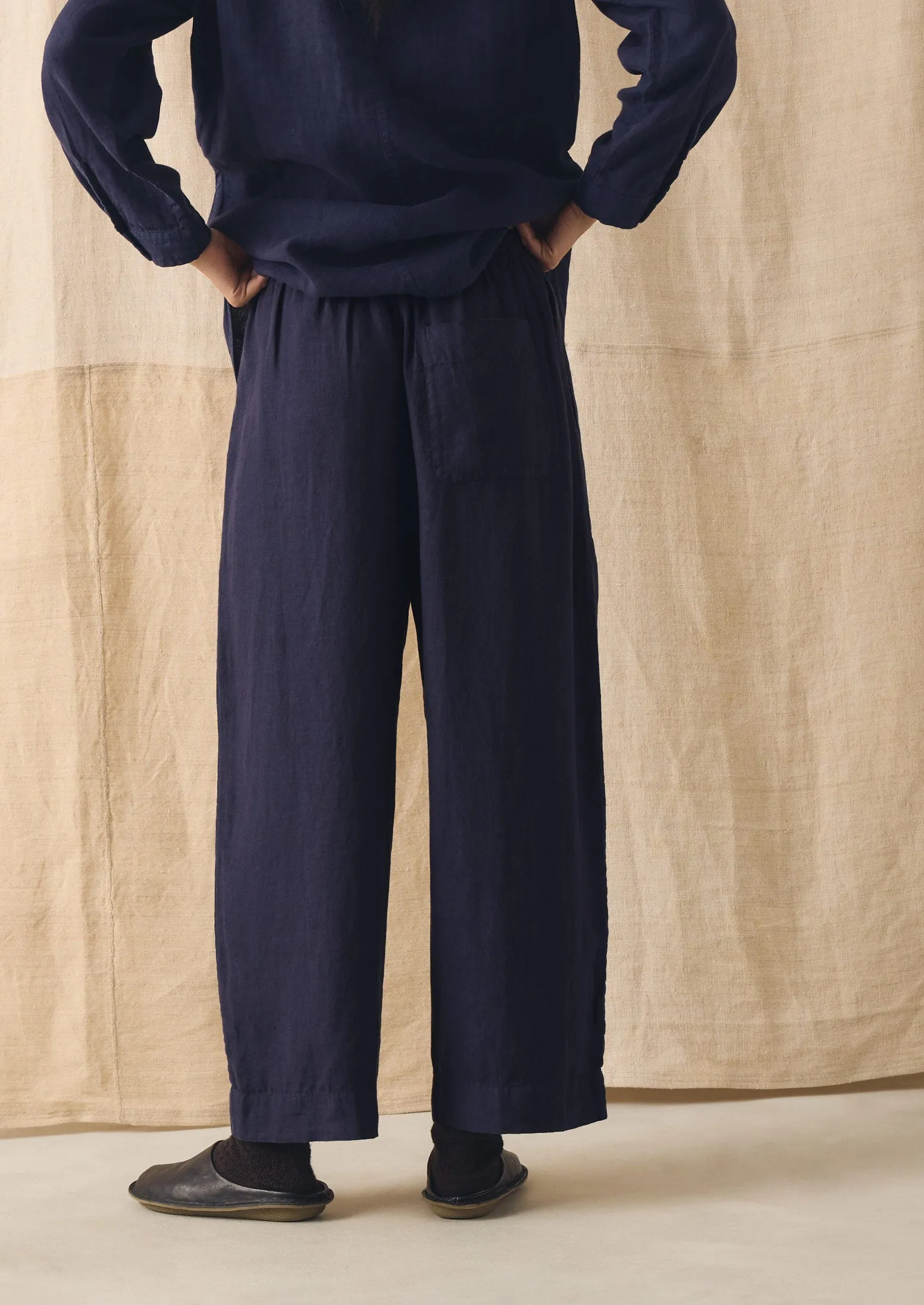 Garment Dyed Linen Barrel Leg Trousers | Blueberry sold by TOAST product image thumbnail 4